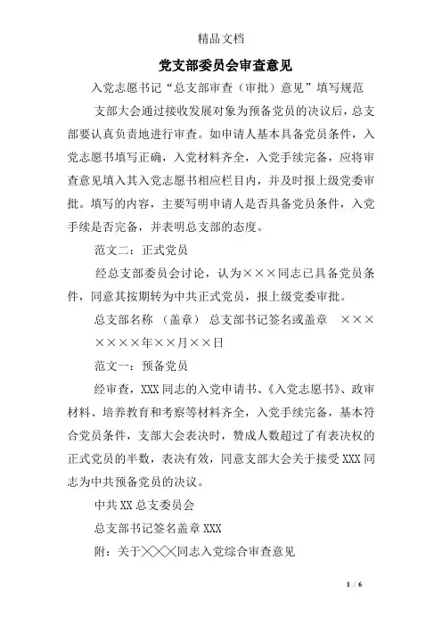 党支部委员会审查意见
