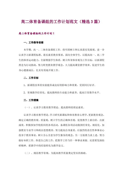 2024年高二体育备课组的工作计划范文(精选3篇)