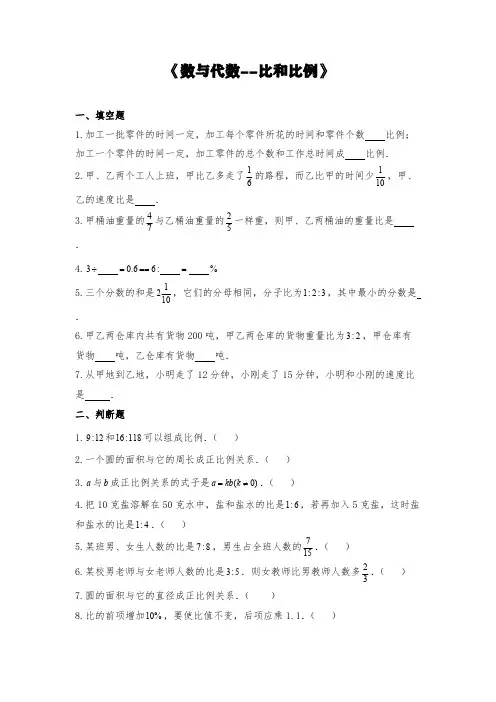 苏教版六年级数学下册试题 一课一练《数与代数--比和比例》【含答案】