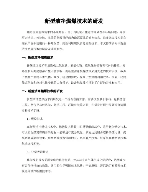 新型洁净燃煤技术的研发