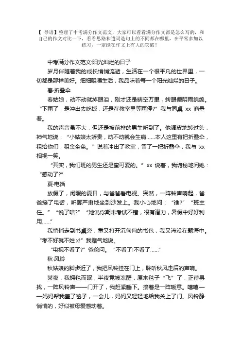 中考满分作文范文：阳光灿烂的日子