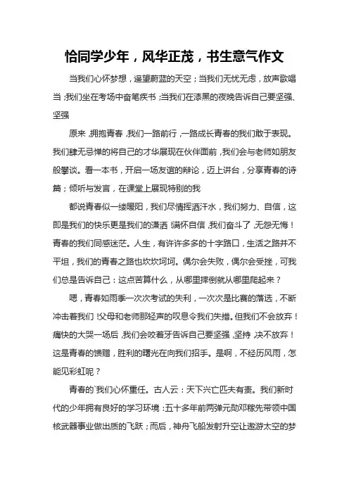 恰同学少年,风华正茂,书生意气作文