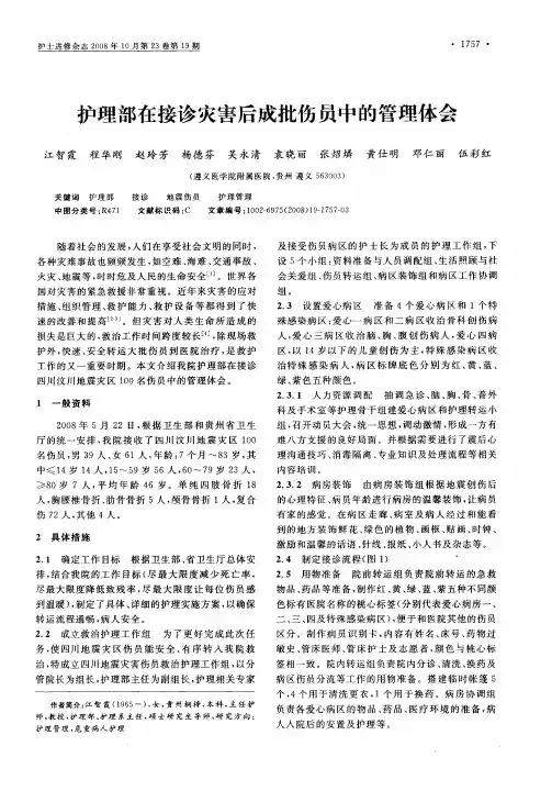 护理部在接诊灾害后成批伤员中的管理体会
