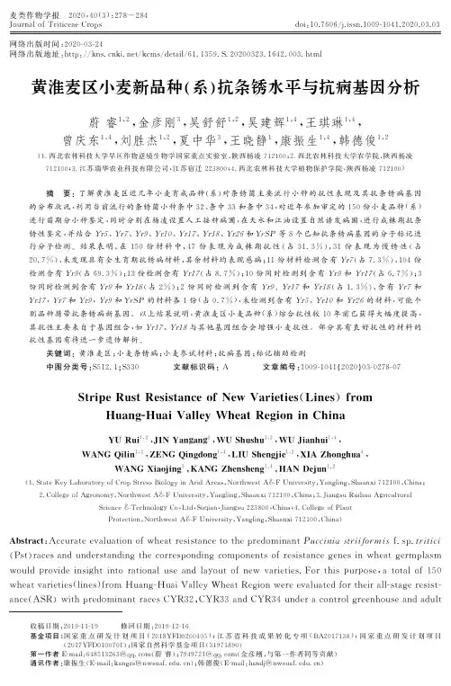 黄淮麦区小麦新品种(系)抗条锈水平与抗病基因分析