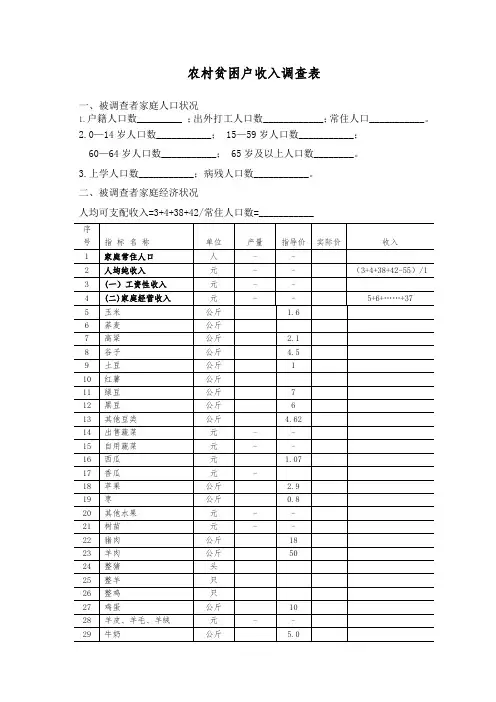 农村贫困户收入调查表
