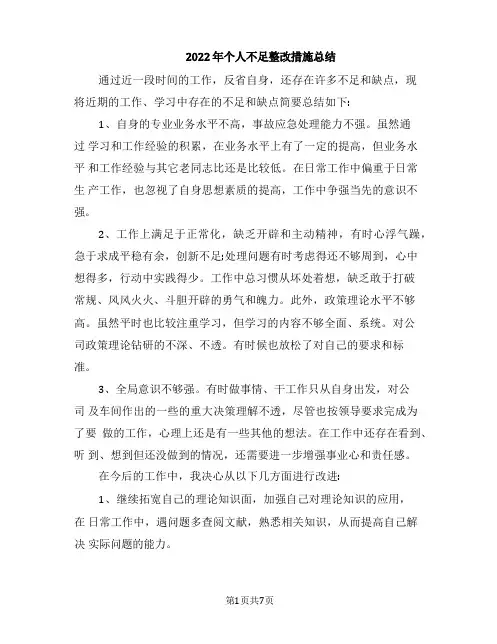 2022年个人不足整改措施总结