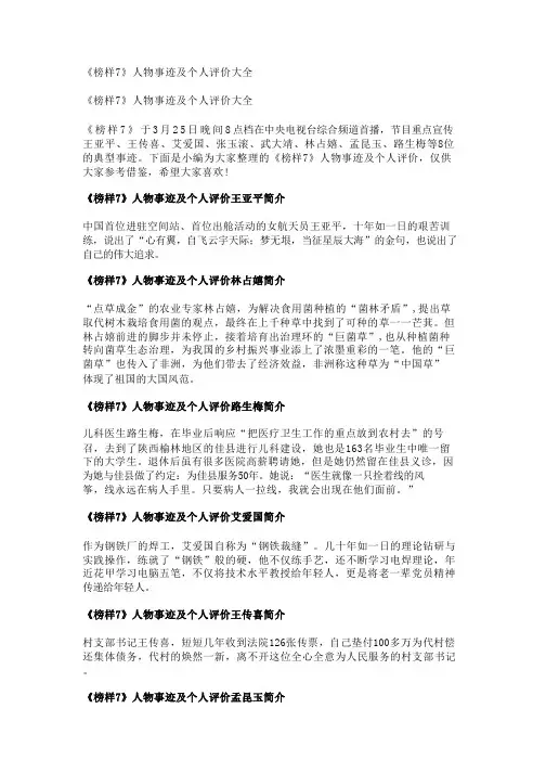 《榜样7》人物事迹及个人评价大全