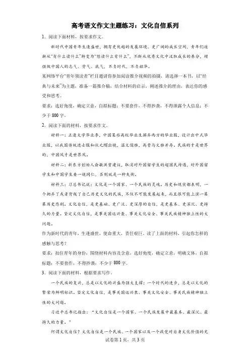 高考语文作文主题练习：文化自信系列