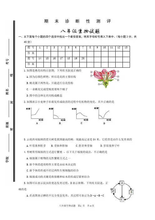2019-2020学年八年级上学期期末考试生物试题