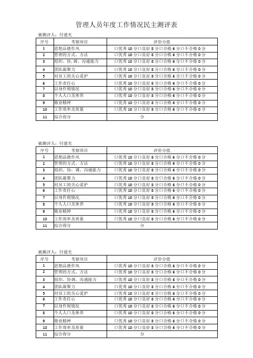 管理人员工作情况民主测评表