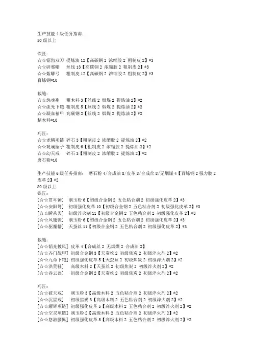完美国际生活技能所要物品材料