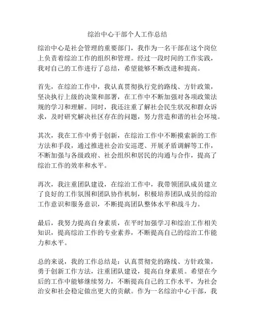 综治中心干部个人工作总结