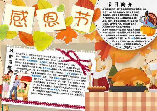 卡通可爱儿童感恩节小报手抄报