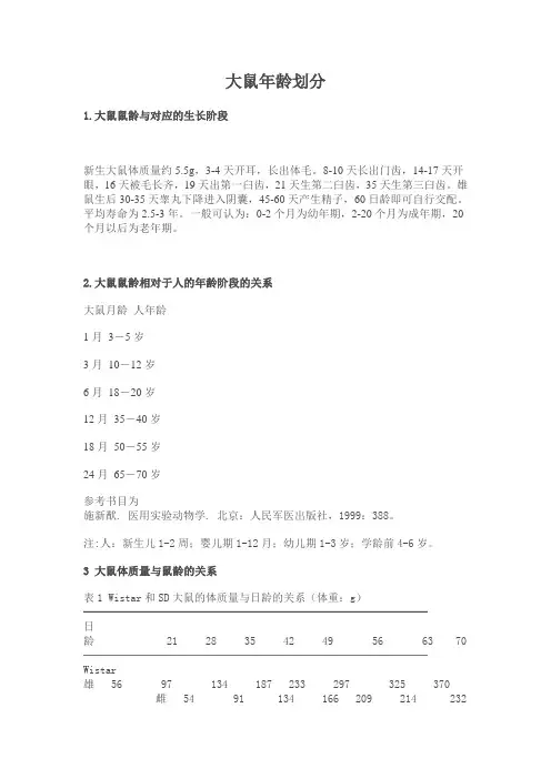 大鼠年龄划分