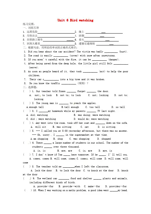 牛津译林版八年级上册Unit 6《Bird watching》(Welcome to the Unit)随堂练习