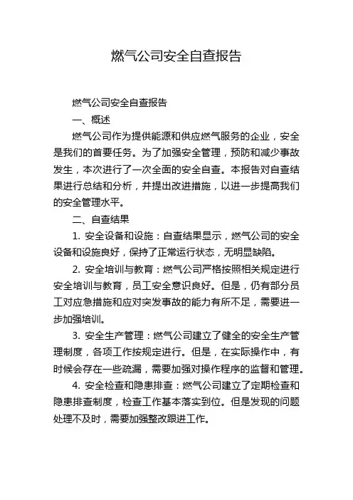 燃气公司安全自查报告