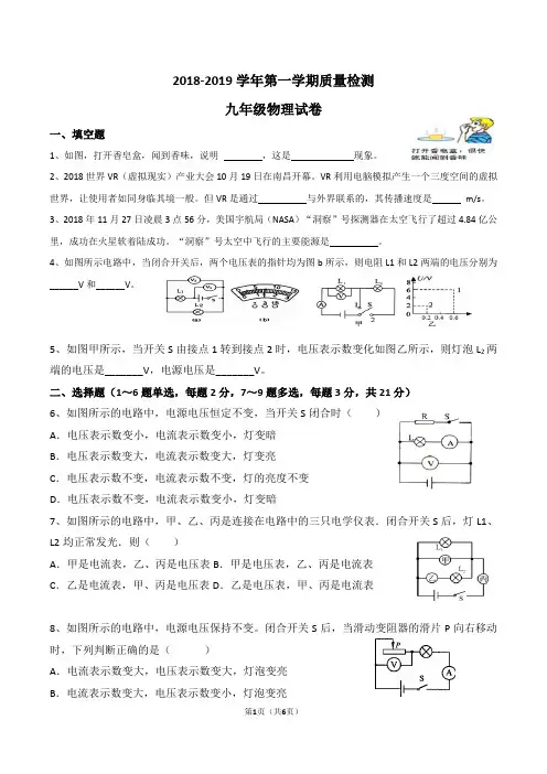 2018-2019学年第一学期质量检测九年级物理试卷