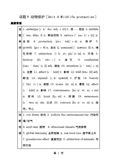 高考英语一轮复习话题9动物保护(Unit4Wildlifeprotection)新人教版必修2
