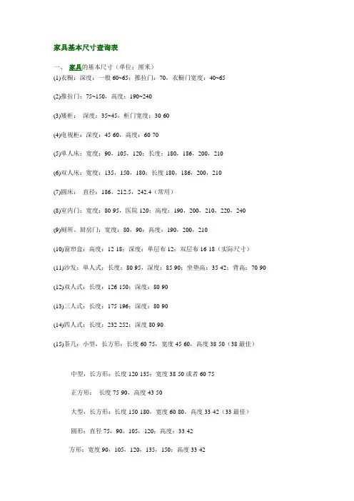 家具基本尺寸查询表
