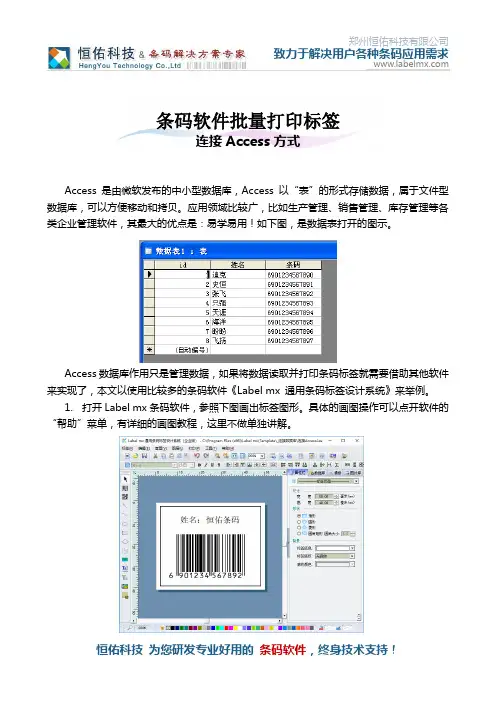 条码软件批量打印标签_连接Access方式