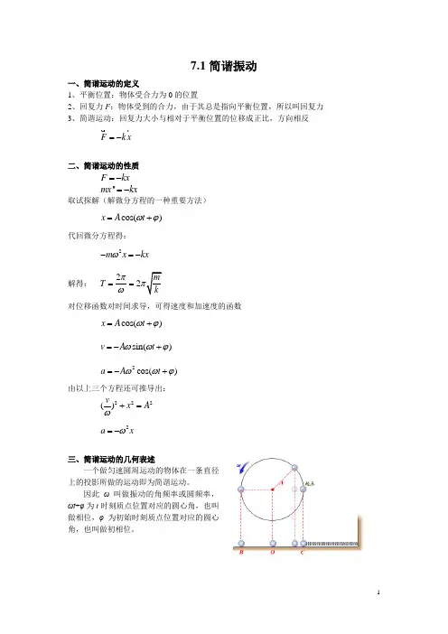 物理竞赛讲义-7.1简谐振动