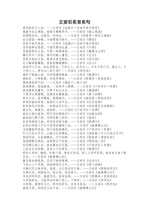 王安石名言名句100条