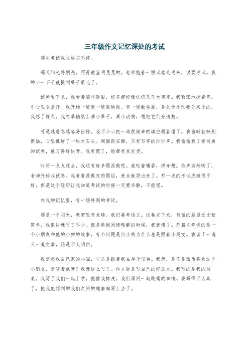 三年级作文记忆深处的考试