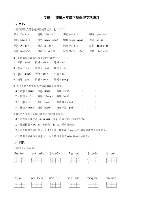 最新统编-部编人教版六年级下册语文：期末复习生字专项
