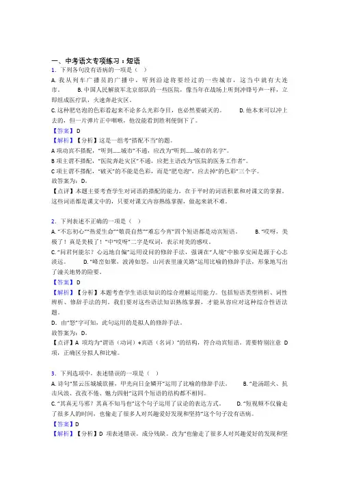 部编中考语文 短语训练含解析
