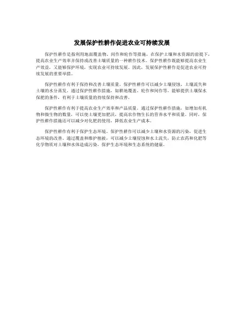 发展保护性耕作促进农业可持续发展