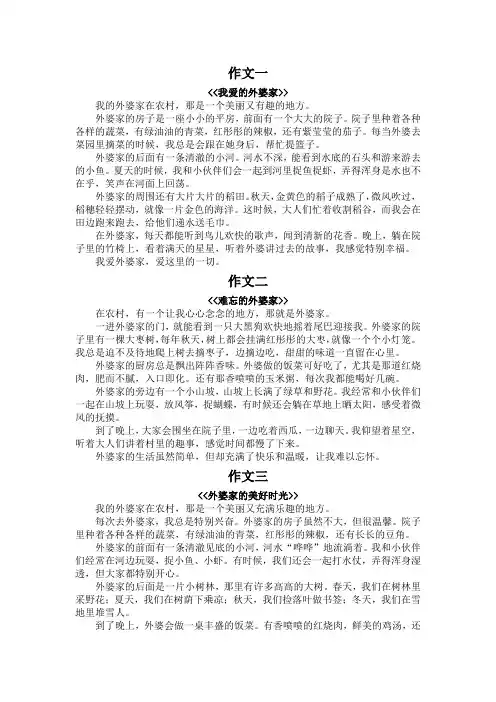 四年级关于农村外婆家的作文400字