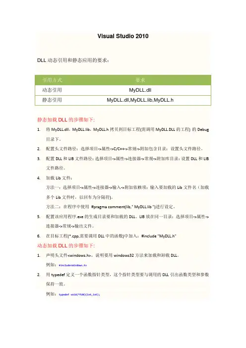 Visual Studio 2010  动态库(Dll)的动态引用和静态引用