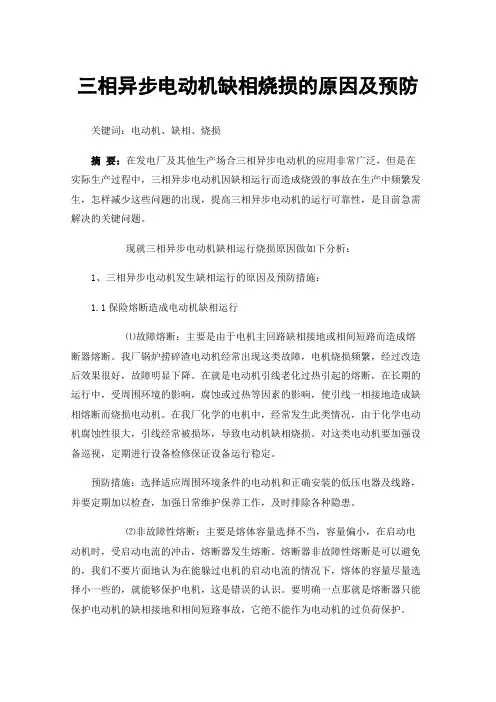 三相异步电动机缺相烧损的原因及预防