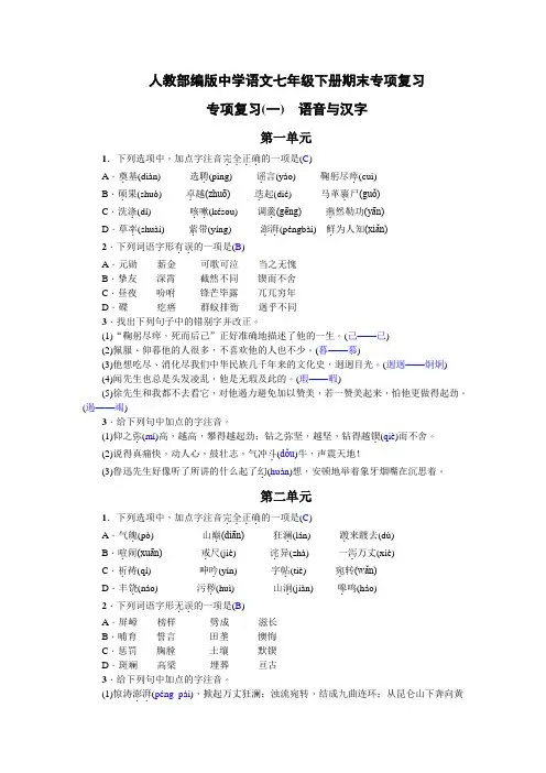 【部编版语文七年级下册】专项复习(一) 语音与汉字 含答案