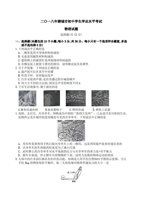 山东省聊城市2018年中考物理试题真题(word版,含答案)