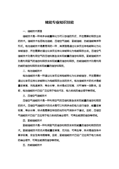 储能专业知识技能