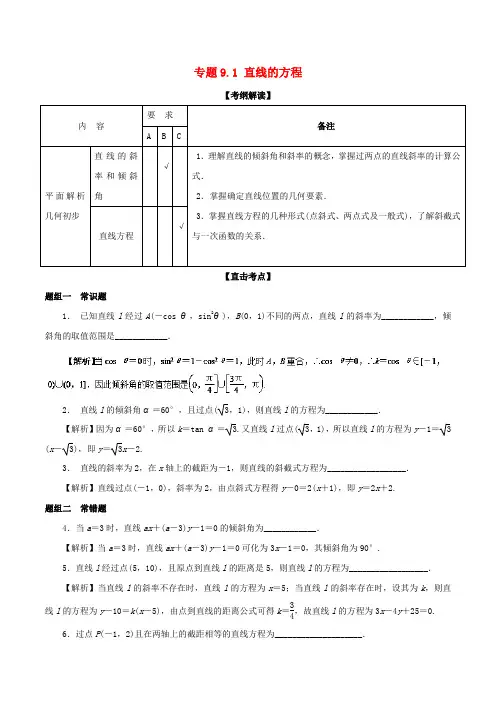 高考数学一轮复习 专题9.1 直线的方程(讲)