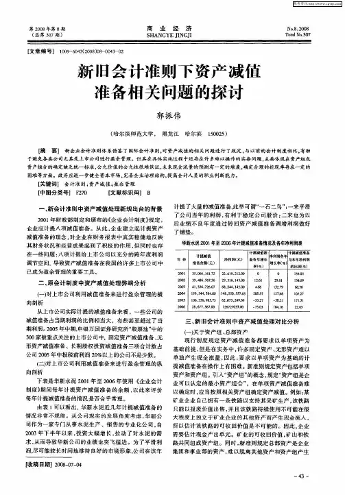 新旧会计准则下资产减值准备相关问题的探讨