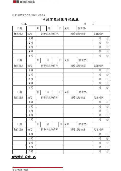 中控室监控运行记录表(标准范本)
