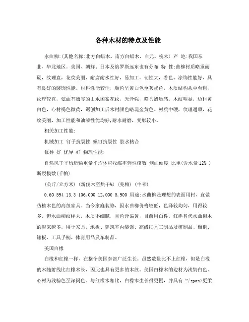 各种木材的特点及性能