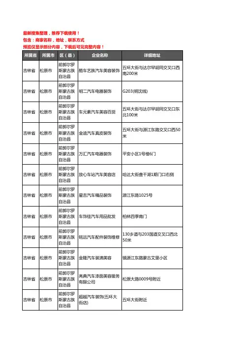新版吉林省松原市前郭尔罗斯蒙古族自治县汽车装潢企业公司商家户名录单联系方式地址大全46家