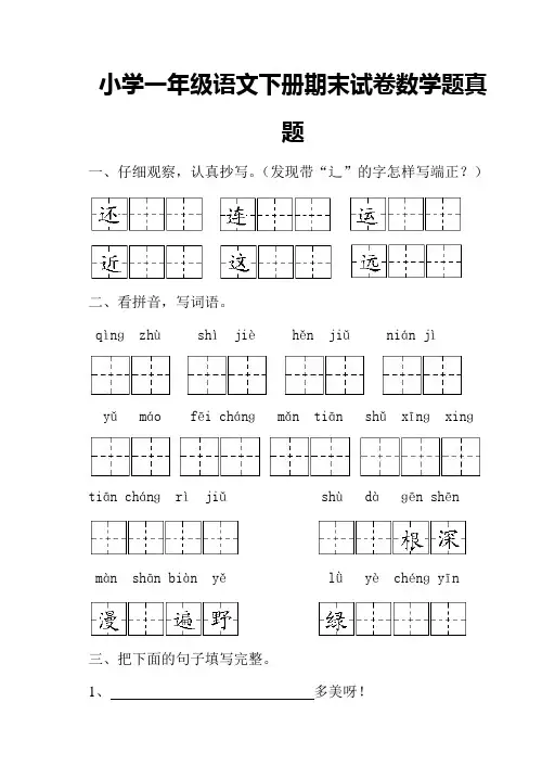 小学一年级语文下册期末试卷数学题真题
