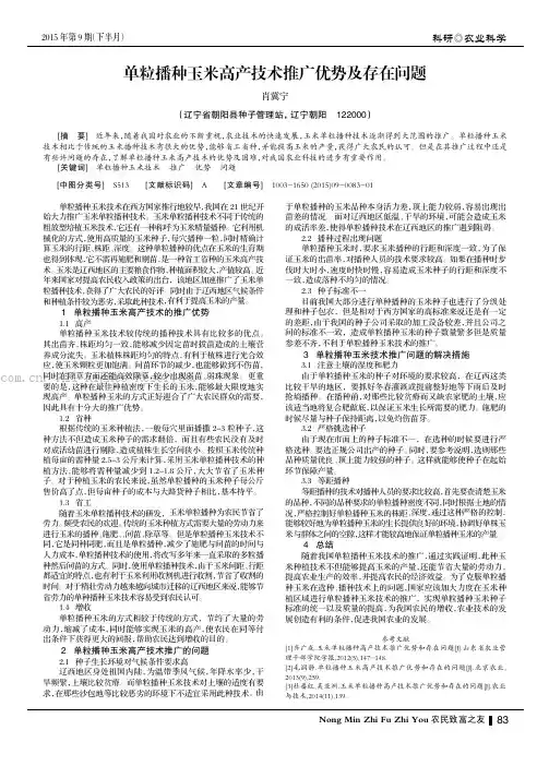 单粒播种玉米高产技术推广优势及存在问题