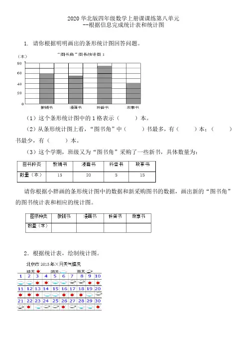 2020华北版四年级数学上册课课练第八单元-- 根据信息完成统计表和统计图