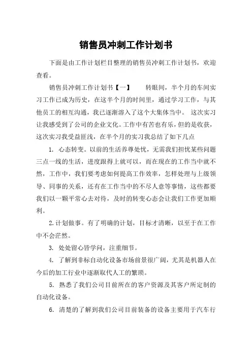 销售员冲刺工作计划书