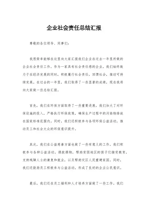 企业社会责任总结汇报