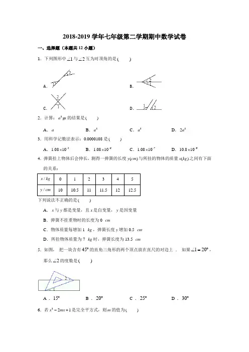 2018-2019学年北师大版广东省深圳市南山外国语学校七年级第二学期期中数学试卷 含解析