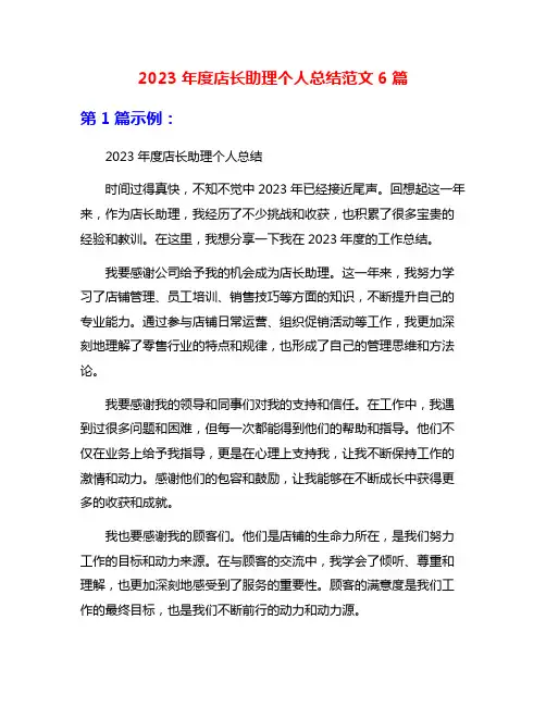 2023年度店长助理个人总结范文6篇