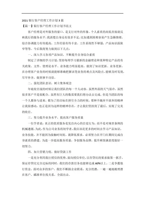 2021银行客户经理工作计划3篇