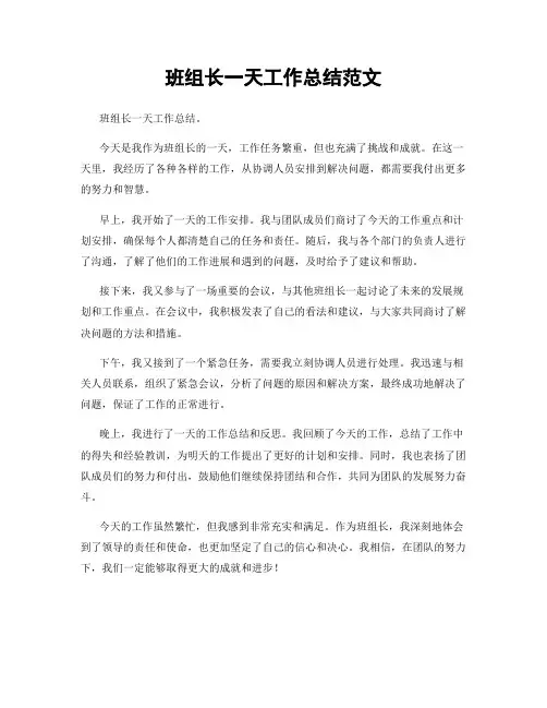 班组长一天工作总结范文